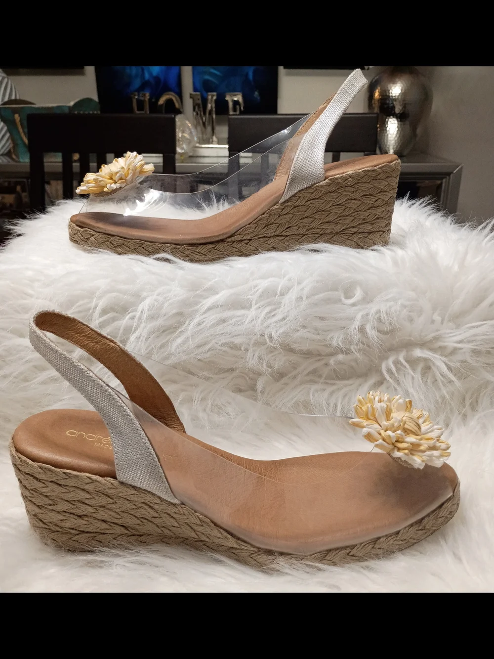 New Andre Assous Clear Floral Espadrille Wedge Slingback Sandal EU 40
